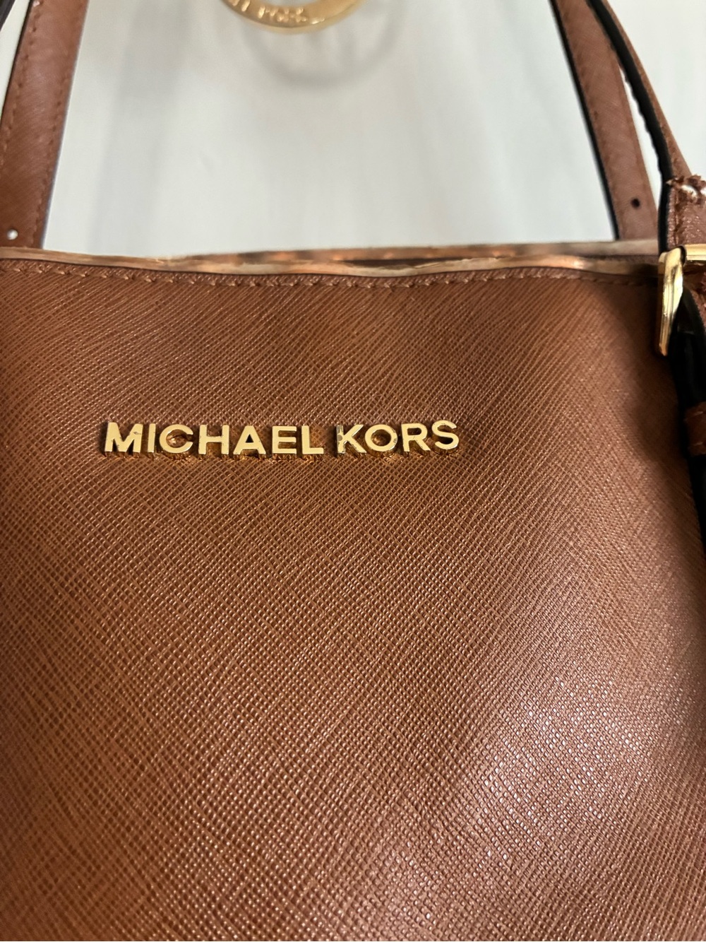 Michael Kors Brown Saffiano Leather Tote Bag Gold Hardware - Picture 6 of 7